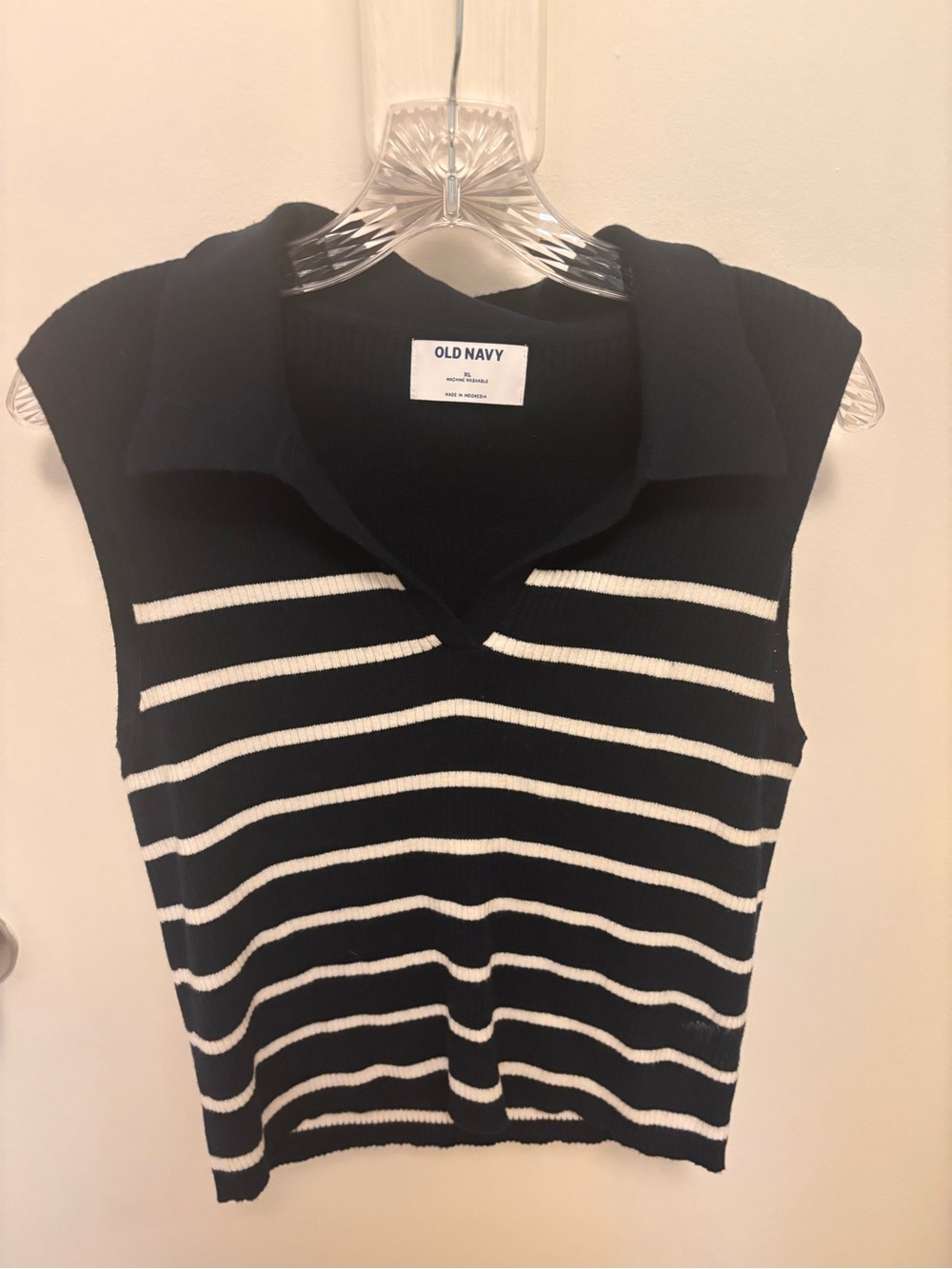 Old Navy Navy and White Striped Collared Sleeveless Tank